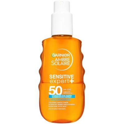 Garnier Ambre Solaire Sensitive Expert + Hydrating UV Water Sonnenschutzspray LSF 50 – Sonnen-Spray für Körper, Gesicht, Kopfhaut & Haare – Wasserfest, sandresistent & nicht fettend – 150ml Garnier Ambre Solaire Sensitive Expert + Hydrating UV Water Sonnenschutzspray LSF 50 – Sonnen-Spray für Körper, Gesicht, Kopfhaut & Haare – Wasserfest, sandresistent & nicht fettend – 150ml