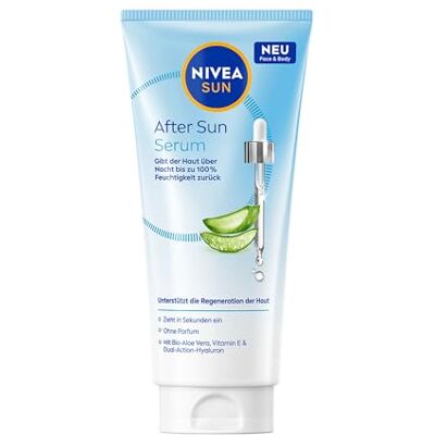 Nivea Sun After Sun Serum, Feuchtigkeitsserum mit Bio-Aloe Vera, Vitamin E & Hyaluron, After Sun Lotion zur Unterstützung der Hautregeneration nach dem Sonnenbad (100 ml) Nivea Sun After Sun Serum, Feuchtigkeitsserum mit Bio-Aloe Vera, Vitamin E & Hyaluron, After Sun Lotion zur Unterstützung der Hautregeneration nach dem Sonnenbad (100 ml)