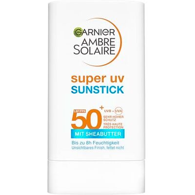 Garnier Ambre Solaire Super UV Sunstick LSF 50+, Unsichtbarer Sonnenschutz Stick für das Gesicht, Mattierende Sonnencreme mit Sheabutter, 18g Garnier Ambre Solaire Super UV Sunstick LSF 50+, Unsichtbarer Sonnenschutz Stick für das Gesicht, Mattierende Sonnencreme mit Sheabutter, 18g