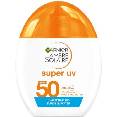 Garnier Ambre Solaire Super UV UV-Water-Fluid LSF 50 – Erfrischende Sonnencreme für das Gesicht – 12h Frische & Dry-Touch Effekt – Zieht schnell ein, unsichtbares Finish & nicht fettend – 40ml Garnier Ambre Solaire Super UV UV-Water-Fluid LSF 50 – Erfrischende Sonnencreme für das Gesicht – 12h Frische & Dry-Touch Effekt – Zieht schnell ein, unsichtbares Finish & nicht fettend – 40ml