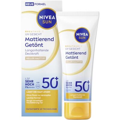Nivea Sun getönte Sonnencreme fürs Gesicht LSF 50+, mattierende Gesichtspflege mit LSF, getönte Sonnencreme für hellere Hauttypen, Breathable UV Gesicht Mattierend getönt Sonnenschutz (40 ml) Nivea Sun getönte Sonnencreme fürs Gesicht LSF 50+, mattierende Gesichtspflege mit LSF, getönte Sonnencreme für hellere Hauttypen, Breathable UV Gesicht Mattierend getönt Sonnenschutz (40 ml)