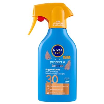 Nivea Sun Protect & Bronze Spray SPF 30 250 ml, Sonnencreme 30 Körperbräunungsspray, Sonnenschutz 30 mit Melanin-Aktivator Bräunungsbeschleuniger, wasserfest, fettet nicht Nivea Sun Protect & Bronze Spray SPF 30 250 ml, Sonnencreme 30 Körperbräunungsspray, Sonnenschutz 30 mit Melanin-Aktivator Bräunungsbeschleuniger, wasserfest, fettet nicht