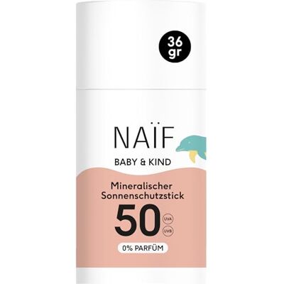 Naïf Mineralischer Sonnenschutzstick für Baby & Kind LSF 50-0% Parfüm Stick ohne Mikroplastik, Mineralöle oder Silikone UVA und UVB Schutz Wasserresistent Dermatologisch Getestet 36g Naïf Mineralischer Sonnenschutzstick für Baby & Kind LSF 50-0% Parfüm Stick ohne Mikroplastik, Mineralöle oder Silikone UVA und UVB Schutz Wasserresistent Dermatologisch Getestet 36g