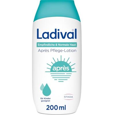 Ladival Après Pflege-Lotion After Sun, Empfindliche & Normale Haut, 200ml Speziell bei Neurodermitis & empfindlicher Haut, Mit Panthenol, Glycerin & Vitamin E, 24h Feuchtigkeit und kühlende Wirkung Ladival Après Pflege-Lotion After Sun, Empfindliche & Normale Haut, 200ml Speziell bei Neurodermitis & empfindlicher Haut, Mit Panthenol, Glycerin & Vitamin E, 24h Feuchtigkeit und kühlende Wirkung