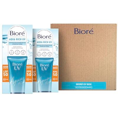 Bioré Aqua Rich UV Vorteilsset Gesichtssonnenschutz Inhalt: 2x Gesichtsfluid LSF 50, 50 ml Ideal auch für Unterwegs Bioré Aqua Rich UV Vorteilsset Gesichtssonnenschutz Inhalt: 2x Gesichtsfluid LSF 50, 50 ml Ideal auch für Unterwegs