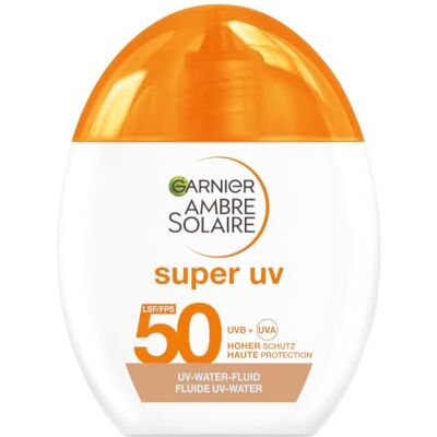 Garnier Ambre Solaire Super UV UV-Water-Fluid LSF 50 – Getönte Sonnencreme für das Gesicht – 12h Frische & Dry-Touch Effekt – Zieht schnell ein, strahlender Glow & nicht fettend – 40ml Garnier Ambre Solaire Super UV UV-Water-Fluid LSF 50 – Getönte Sonnencreme für das Gesicht – 12h Frische & Dry-Touch Effekt – Zieht schnell ein, strahlender Glow & nicht fettend – 40ml