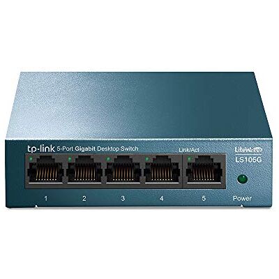 TP-Link LS105G 5-Ports Gigabit Netzwerk Switch (5 RJ-45 LAN Ports, Robustes Metallgehäuse, 802.1P/DSCP QoS, Plug-and-Play, lüfterlos) blau metallic TP-Link LS105G 5-Ports Gigabit Netzwerk Switch (5 RJ-45 LAN Ports, Robustes Metallgehäuse, 802.1P/DSCP QoS, Plug-and-Play, lüfterlos) blau metallic