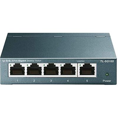 TP-Link TL-SG105 5-Ports Gigabit Netzwerk Switch (bis 2000 MBit/s im Vollduplexmodus, geschirmte RJ-45 Ports, Metallgehäuse, optimiert Datenverkehr, IGMP-Snooping, unmanaged, lüfterlos) blau metallic TP-Link TL-SG105 5-Ports Gigabit Netzwerk Switch (bis 2000 MBit/s im Vollduplexmodus, geschirmte RJ-45 Ports, Metallgehäuse, optimiert Datenverkehr, IGMP-Snooping, unmanaged, lüfterlos) blau metallic