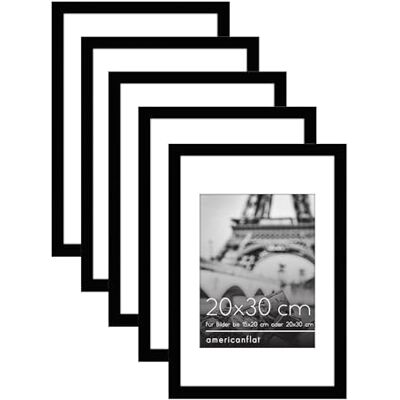 Americanflat Bilderrahmen 20x30 cm in Schwarz – Bilderrahmen 15x20 cm mit Passepartout und 30x20 cm ohne Passepartout Rahmen mit poliertem Plexi-Scheibe und Sägezahn-Aufhängung 5er Pack Americanflat Bilderrahmen 20x30 cm in Schwarz – Bilderrahmen 15x20 cm mit Passepartout und 30x20 cm ohne Passepartout Rahmen mit poliertem Plexi-Scheibe und Sägezahn-Aufhängung 5er Pack
