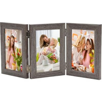 AiQInu Klappbarer Bilderrahmen für 3 Bilder (10x15 cm), 3er Bilderrahmen aus Holz mit Glasfrontständer vertikal auf dem Desktop, Hochwertiger 3-Teiliger Foto Rahmen für Modern Deko Family AiQInu Klappbarer Bilderrahmen für 3 Bilder (10x15 cm), 3er Bilderrahmen aus Holz mit Glasfrontständer vertikal auf dem Desktop, Hochwertiger 3-Teiliger Foto Rahmen für Modern Deko Family