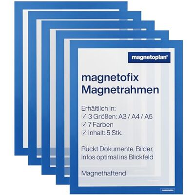 magnetoplan magnetofix Magnetrahmen, 5 Stück, Blau Format: A4 Magnethaftender Rahmen für Dokumente + Bilder Magnetischer Inforahmen für Büro, Schule, Lager + Werkstatt magnetoplan magnetofix Magnetrahmen, 5 Stück, Blau Format: A4 Magnethaftender Rahmen für Dokumente + Bilder Magnetischer Inforahmen für Büro, Schule, Lager + Werkstatt