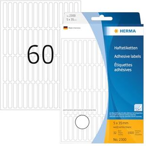 HERMA 2300 Vielzweck-Etiketten, 1920 Stück, 5 x 35 mm, 60 pro Bogen, selbstklebend, Haushaltsetiketten zum Beschriften, matt, blanko Papier Klebeetiketten Aufkleber, weiß HERMA 2300 Vielzweck-Etiketten, 1920 Stück, 5 x 35 mm, 60 pro Bogen, selbstklebend, Haushaltsetiketten zum Beschriften, matt, blanko Papier Klebeetiketten Aufkleber, weiß
