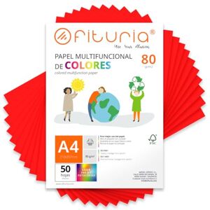 OFITURIA Buntes Papier, 50 Blatt A4 80g – Farbiges Papier für Basteln, Drucker, Scrapbooking – Farbbögen (Rot, 50 Blatt) OFITURIA Buntes Papier, 50 Blatt A4 80g – Farbiges Papier für Basteln, Drucker, Scrapbooking – Farbbögen (Rot, 50 Blatt)