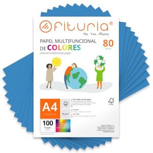 OFITURIA Buntes Papier, 100 Blatt A4 80g – Farbiges Papier für Basteln, Drucker, Scrapbooking – Farbbögen – Ideal für Origami, Papierfalten, Büro und Schule (Blau, 100 Blatt) OFITURIA Buntes Papier, 100 Blatt A4 80g – Farbiges Papier für Basteln, Drucker, Scrapbooking – Farbbögen – Ideal für Origami, Papierfalten, Büro und Schule (Blau, 100 Blatt)