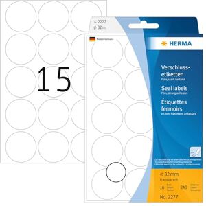 HERMA 2277 Verschlussetiketten transparent rund, 240 Stück, Ø 32 mm, 15 pro Bogen, selbstklebend, Sicherheitsetiketten Aufkleber zum Beschriften, matt, blanko Siegel Etiketten aus Folie HERMA 2277 Verschlussetiketten transparent rund, 240 Stück, Ø 32 mm, 15 pro Bogen, selbstklebend, Sicherheitsetiketten Aufkleber zum Beschriften, matt, blanko Siegel Etiketten aus Folie