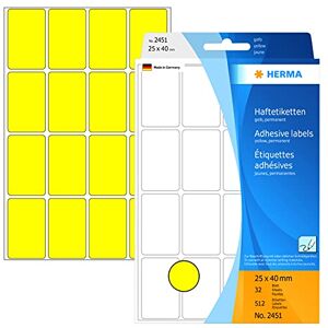 HERMA 2451 Vielzweck-Etiketten, 512 Stück, 25 x 40 mm, 16 pro Bogen, selbstklebend, Haushaltsetiketten zum Beschriften, matt, blanko Papier Klebeetiketten Aufkleber, gelb HERMA 2451 Vielzweck-Etiketten, 512 Stück, 25 x 40 mm, 16 pro Bogen, selbstklebend, Haushaltsetiketten zum Beschriften, matt, blanko Papier Klebeetiketten Aufkleber, gelb
