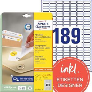 Avery L4731REV-25 Universal-Etiketten (4.725 plus 945 Klebeetiketten extra, 25,4x10mm auf A4, wieder rückstandsfrei ablösbar/abziehbar, bedruckbar, selbstklebende Aufkleber) 30 Blatt, weiß Avery L4731REV-25 Universal-Etiketten (4.725 plus 945 Klebeetiketten extra, 25,4x10mm auf A4, wieder rückstandsfrei ablösbar/abziehbar, bedruckbar, selbstklebende Aufkleber) 30 Blatt, weiß