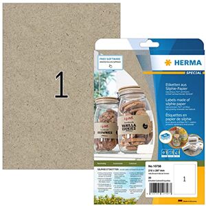 HERMA 10758 Universal Etiketten aus Graspapier, 20 Blatt, 210 x 297 mm, 1 pro A4 Bogen, 20 Stück, selbstklebend, bedruckbar, matt, blanko Silphie-Papier Klebeetiketten Aufkleber, natur-braun HERMA 10758 Universal Etiketten aus Graspapier, 20 Blatt, 210 x 297 mm, 1 pro A4 Bogen, 20 Stück, selbstklebend, bedruckbar, matt, blanko Silphie-Papier Klebeetiketten Aufkleber, natur-braun