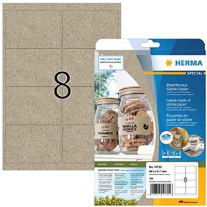 HERMA 10755 Adressetiketten aus Graspapier, 20 Blatt, 99,1 x 67,7 mm, 8 pro A4 Bogen, 160 Stück, selbstklebend, bedruckbar, matt, blanko Silphie-Papier Adressaufkleber Etiketten, natur-braun HERMA 10755 Adressetiketten aus Graspapier, 20 Blatt, 99,1 x 67,7 mm, 8 pro A4 Bogen, 160 Stück, selbstklebend, bedruckbar, matt, blanko Silphie-Papier Adressaufkleber Etiketten, natur-braun