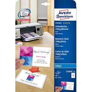 Avery C32028-10 Premium Visitenkarten, blanko (100 Stück, 240g, 85x54 mm, beidseitig bedruckbar, glänzend weiß, absolut glatte Kanten, 10 Blatt) zum Selbstbedrucken auf Inkjet-Druckern Avery C32028-10 Premium Visitenkarten, blanko (100 Stück, 240g, 85x54 mm, beidseitig bedruckbar, glänzend weiß, absolut glatte Kanten, 10 Blatt) zum Selbstbedrucken auf Inkjet-Druckern
