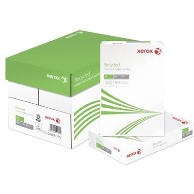 Xerox Recycled Papier ISO 70, A4 80 g/m² Kopierpapier für Laserdrucker und Kopierer aus 100% Altpapier 1 Karton, 5 Pakete, 2.500 Blatt Xerox Recycled Papier ISO 70, A4 80 g/m² Kopierpapier für Laserdrucker und Kopierer aus 100% Altpapier 1 Karton, 5 Pakete, 2.500 Blatt
