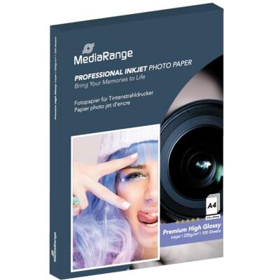 MediaRange Hochglanz Fotopapier 220 g/m² 100 Blatt für Inkjet A4 100 Blatt hochglänzend 220 g/m² MediaRange Hochglanz Fotopapier 220 g/m² 100 Blatt für Inkjet A4 100 Blatt hochglänzend 220 g/m²