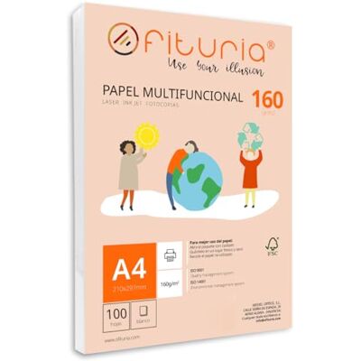 OFITURIA Packung mit 100 weißen DIN A4 Blättern, 160g Druckerpapier. Multifunktionales Kopierpapier für Schule und Büro. Ideal für Laserdrucker, Tintenstrahldrucker oder Kopierer – OFITURIA Packung mit 100 weißen DIN A4 Blättern, 160g Druckerpapier. Multifunktionales Kopierpapier für Schule und Büro. Ideal für Laserdrucker, Tintenstrahldrucker oder Kopierer –