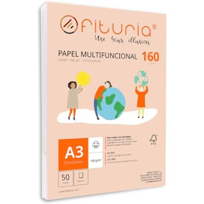 OFITURIA Packung mit 50 weißen DIN A3 Blättern, 160g Druckerpapier. Multifunktionales Kopierpapier für Schule und Büro. Ideal für Laserdrucker, Tintenstrahldrucker oder Kopierer – OFITURIA Packung mit 50 weißen DIN A3 Blättern, 160g Druckerpapier. Multifunktionales Kopierpapier für Schule und Büro. Ideal für Laserdrucker, Tintenstrahldrucker oder Kopierer –