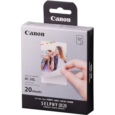 Canon XC-20L Original Farbband/Papierset 20 Blatt Kreditkartenformat 5,4 x 8,5cm für SELPHY QX20 Fotodrucker (selbstklebend, Sticker, Aufkleber, Kleberückseite, Thermosublimation, wasserfest) Canon XC-20L Original Farbband/Papierset 20 Blatt Kreditkartenformat 5,4 x 8,5cm für SELPHY QX20 Fotodrucker (selbstklebend, Sticker, Aufkleber, Kleberückseite, Thermosublimation, wasserfest)