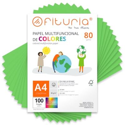 OFITURIA Buntes Papier, 100 Blatt A4 80g – Farbiges Papier für Basteln, Drucker, Scrapbooking – Farbbögen (Grün, 100 Blatt) OFITURIA Buntes Papier, 100 Blatt A4 80g – Farbiges Papier für Basteln, Drucker, Scrapbooking – Farbbögen (Grün, 100 Blatt)