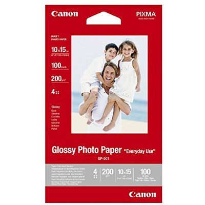 Canon Fotopapier GP-501 glänzend weiß 10x15cm 100 Blatt für Tintenstrahldrucker PIXMA Drucker (200 g/qm), PG-40 Canon Fotopapier GP-501 glänzend weiß 10x15cm 100 Blatt für Tintenstrahldrucker PIXMA Drucker (200 g/qm), PG-40