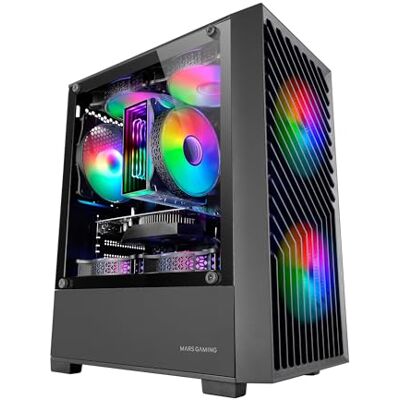 Mars Gaming MC-Vortex, MicroATX Gaming-Gehäuse, Geometrisches Mesh-Frontpanel, Seitenscheibe aus gehärtetem Glas, 3X 120mm FRGB Rainbow Lüfter, Kompaktes PC-Gehäuse mit Doppelkammere-Design, Schwarz Mars Gaming MC-Vortex, MicroATX Gaming-Gehäuse, Geometrisches Mesh-Frontpanel, Seitenscheibe aus gehärtetem Glas, 3X 120mm FRGB Rainbow Lüfter, Kompaktes PC-Gehäuse mit Doppelkammere-Design, Schwarz