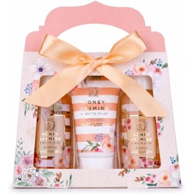 accentra Geschenkset HONEY JASMINE, Geschenkbox in Apricot, Weiß und Gold Badeset mit Duschgel, Bodylotion, Schaumbad als Verwöhnmoment für Frauen, Wellness zu Geburtstag, Muttertag & Valentinstag accentra Geschenkset HONEY JASMINE, Geschenkbox in Apricot, Weiß und Gold Badeset mit Duschgel, Bodylotion, Schaumbad als Verwöhnmoment für Frauen, Wellness zu Geburtstag, Muttertag & Valentinstag