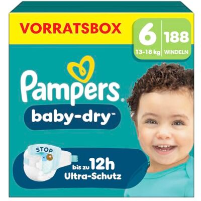 Pampers Baby-Dry Größe 6, 188 Windeln, 13kg-18kg Pampers Baby-Dry Größe 6, 188 Windeln, 13kg-18kg