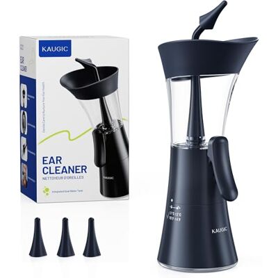 KAUGIC Manuelles Ohrpflege-Set mit 4 Silikonaufsätzen, Integrierter Wassertank für tägliche äußere Ohrhygiene, blaugrau KAUGIC Manuelles Ohrpflege-Set mit 4 Silikonaufsätzen, Integrierter Wassertank für tägliche äußere Ohrhygiene, blaugrau
