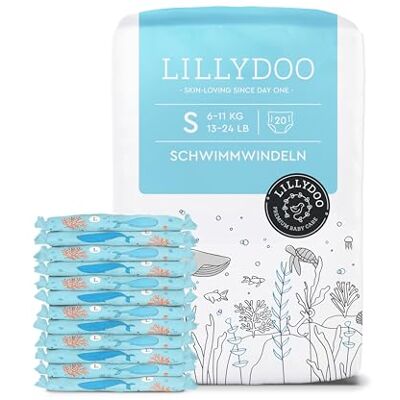 LILLYDOO hautfreundliche Einweg-Schwimmwindeln für Babys, Größe S (6-11 kg), 1 Packung (20 Stück) mit Unterwasser-Design, Windeln für sicheren Schutz im Wasser LILLYDOO hautfreundliche Einweg-Schwimmwindeln für Babys, Größe S (6-11 kg), 1 Packung (20 Stück) mit Unterwasser-Design, Windeln für sicheren Schutz im Wasser