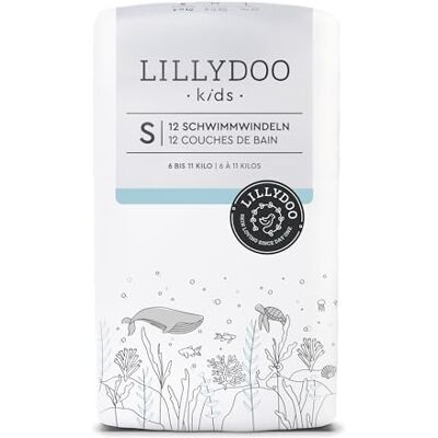 LILLYDOO hautfreundliche Einweg-Schwimmwindeln für Babys, Größe S (6-11 kg), 3 Packungen (36 Stück) mit 2 stilvollen Designs LILLYDOO hautfreundliche Einweg-Schwimmwindeln für Babys, Größe S (6-11 kg), 3 Packungen (36 Stück) mit 2 stilvollen Designs