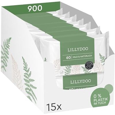 LILLYDOO green Feuchttücher, 900 Stück (15 x 60), 100% plastikfreies, reißfestes Tuch ohne Parfüme, mild & natürlich, sanft reinigend für empfindliche Haut, Dermatologisch getestet LILLYDOO green Feuchttücher, 900 Stück (15 x 60), 100% plastikfreies, reißfestes Tuch ohne Parfüme, mild & natürlich, sanft reinigend für empfindliche Haut, Dermatologisch getestet