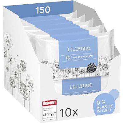 LILLYDOO Baby Feuchttücher mit 99% Wasser, 150 Stück (10 x 15), 100% plastikfreies Tuch, ohne Parfüme & mild wie Watte und Wasser LILLYDOO Baby Feuchttücher mit 99% Wasser, 150 Stück (10 x 15), 100% plastikfreies Tuch, ohne Parfüme & mild wie Watte und Wasser