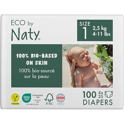 Naty Eco by Baby Öko Windeln umweltfreundliche Premium-Bio Windeln aus pflanzenbasierten Materialien, ideal für empfindliche Babyhaut (Größe 1 100 Stück) MONATSBOX Naty Eco by Baby Öko Windeln umweltfreundliche Premium-Bio Windeln aus pflanzenbasierten Materialien, ideal für empfindliche Babyhaut (Größe 1 100 Stück) MONATSBOX