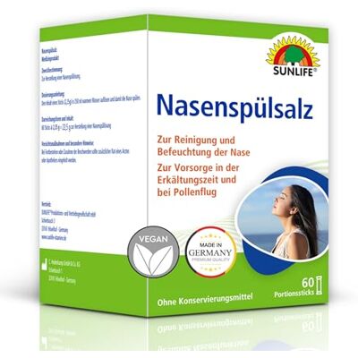 Sunlife Nasenspülsalz: Nasenspülung zur Reinigung verstopfter Nase, 60 Sticks à 2,25g Sunlife Nasenspülsalz: Nasenspülung zur Reinigung verstopfter Nase, 60 Sticks à 2,25g