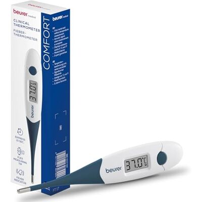 Beurer FT 17 digitales Fieberthermometer, Thermometer mit flexibler Messspitze für orale, rektale & axillare Messung, Messergebnis in 10 s, Fieberindikator, für Babys, Kinder und Erwachsene, Blau-weiß Beurer FT 17 digitales Fieberthermometer, Thermometer mit flexibler Messspitze für orale, rektale & axillare Messung, Messergebnis in 10 s, Fieberindikator, für Babys, Kinder und Erwachsene, Blau-weiß