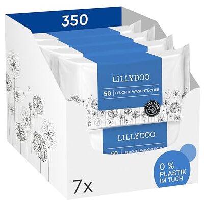 LILLYDOO Feuchte Waschtücher, 350 Stück (7 x 50) 100% plastikfreies, extra großes Tuch sanft & ohne Parfüme für empfindliche Haut, Dermatologisch getestet LILLYDOO Feuchte Waschtücher, 350 Stück (7 x 50) 100% plastikfreies, extra großes Tuch sanft & ohne Parfüme für empfindliche Haut, Dermatologisch getestet