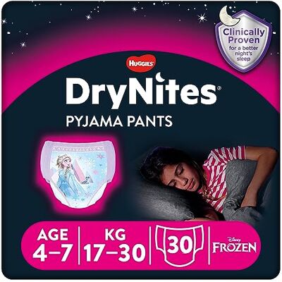 HUGGIES DryNites Schlafanzughose für Mädchen – Größen 4–7 Jahre (30 Hosen) – unschlagbarer Schutz bei Nacht mit diskretem Schutz und lustigen Designs HUGGIES DryNites Schlafanzughose für Mädchen – Größen 4–7 Jahre (30 Hosen) – unschlagbarer Schutz bei Nacht mit diskretem Schutz und lustigen Designs