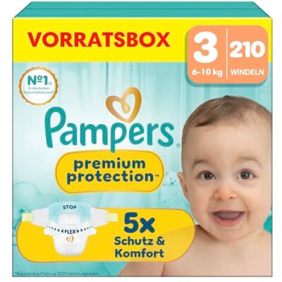 Pampers Premium Protection Größe 3, 210 Windeln, 6kg-10kg unser Nr. 1 Haut- und Auslaufschutz Pampers Premium Protection Größe 3, 210 Windeln, 6kg-10kg unser Nr. 1 Haut- und Auslaufschutz