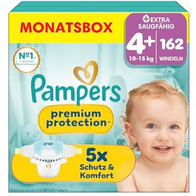 Pampers Premium Protection Größe 4+, 162 Windeln, 10kg-15kg unser Nr. 1 Haut- und Auslaufschutz Pampers Premium Protection Größe 4+, 162 Windeln, 10kg-15kg unser Nr. 1 Haut- und Auslaufschutz