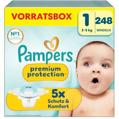 Pampers Premium Protection Größe 1, 248 Windeln, 2kg-5kg unser Nr. 1 Haut- und Auslaufschutz Pampers Premium Protection Größe 1, 248 Windeln, 2kg-5kg unser Nr. 1 Haut- und Auslaufschutz