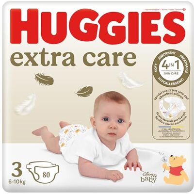 HUGGIES Extra Care Windeln, Größe 3 (6-10 kg), 2 Packungen mit 40 Windeln HUGGIES Extra Care Windeln, Größe 3 (6-10 kg), 2 Packungen mit 40 Windeln
