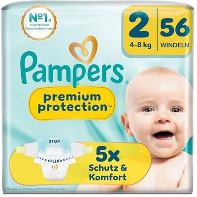 Pampers Premium Protection Größe 2, 56 Windeln, 4kg-8kg unser Nr. 1 Haut- und Auslaufschutz Pampers Premium Protection Größe 2, 56 Windeln, 4kg-8kg unser Nr. 1 Haut- und Auslaufschutz