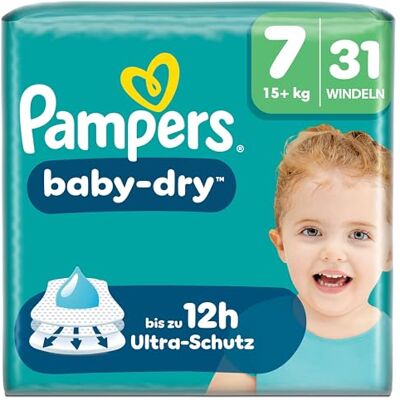 Pampers Baby-Dry Größe 7, 31 Windeln, 15kg+, Bis zu 100% Auslaufschutz & Komfort die ganze Nacht Pampers Baby-Dry Größe 7, 31 Windeln, 15kg+, Bis zu 100% Auslaufschutz & Komfort die ganze Nacht